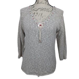 Curio | Boho Linen Cotton Beaded Sweater | Size M